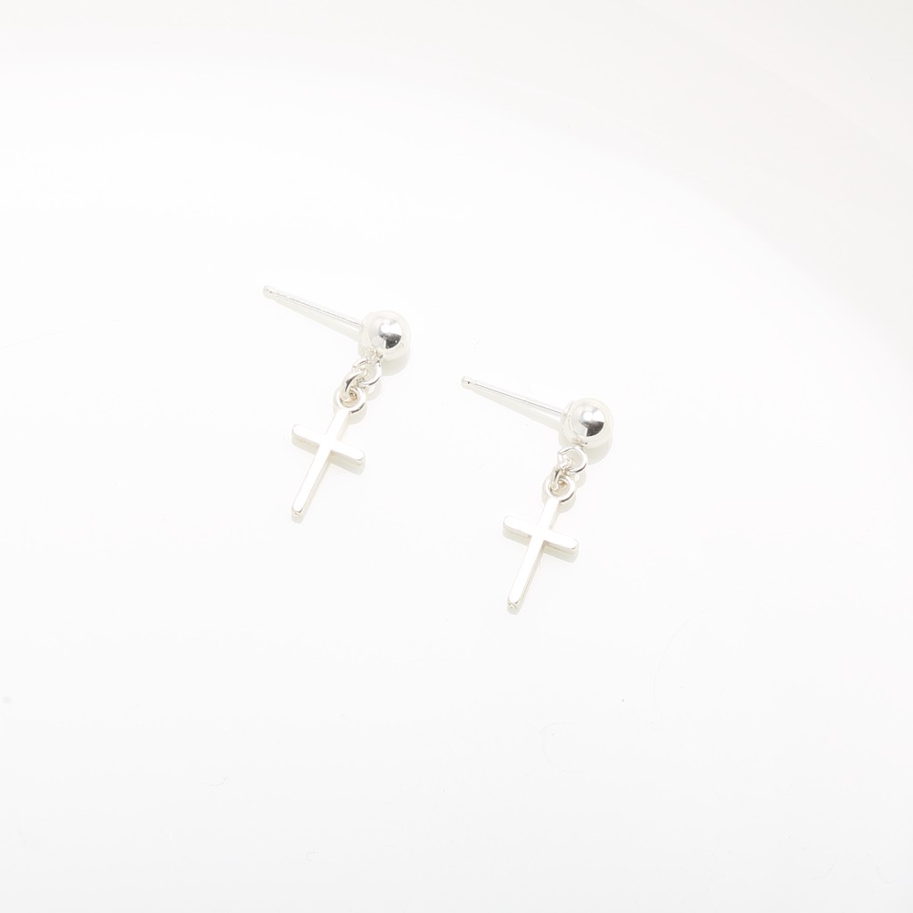 【Angel & Me】十字架 Cross 一對 s925 純銀 耳環 耳夾 基督 福音 洗禮 禮物, , large