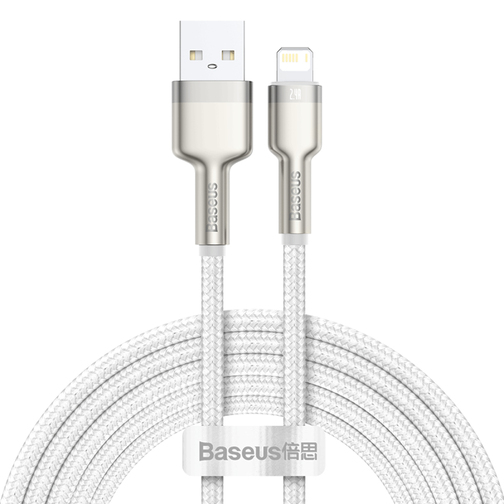 【BASEUS】倍思2.4A金屬卡福樂USB to Lightning數據線 充電線 蘋果線 200公分 白色, , large