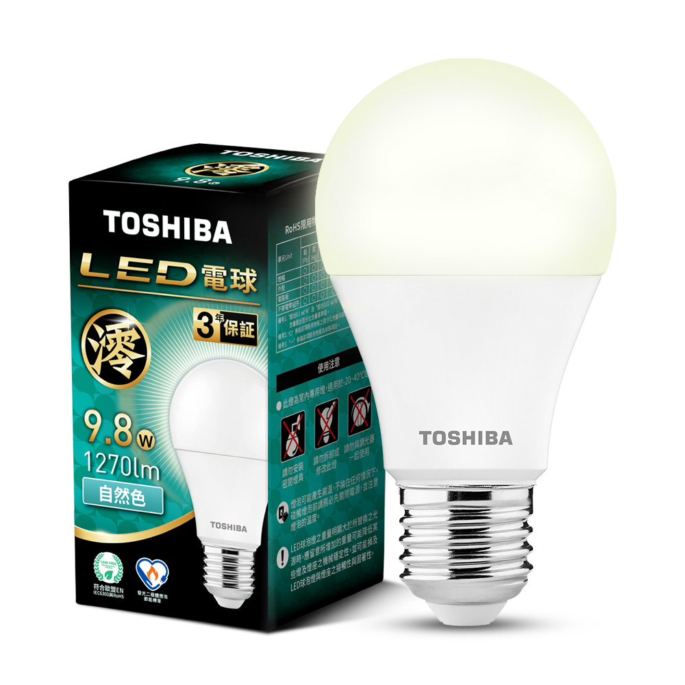 【TOSHIBA】60-pack Mio Series LED Bulbs, 9.8W, 3-year warranty, high lumen output, energy-saving label (natural color), , large