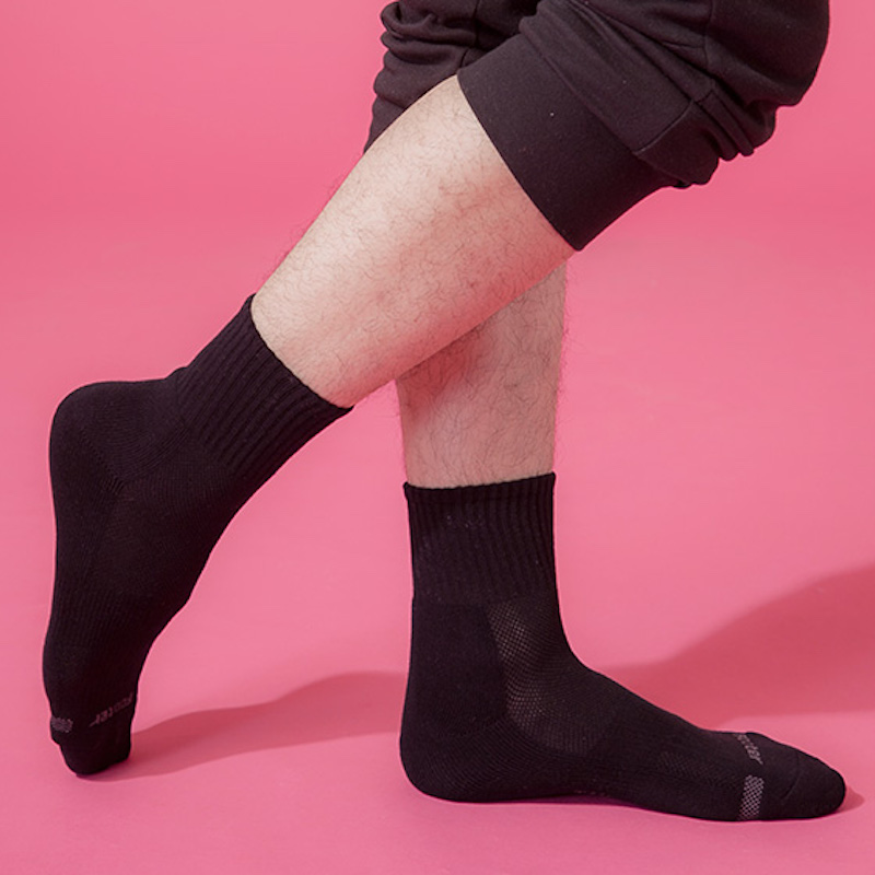 Footer單色運動逆氣流氣墊襪, 黑色-L, large