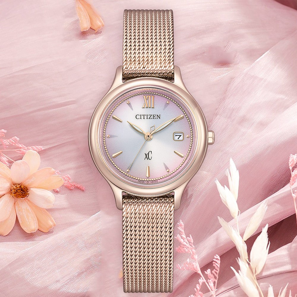 CITIZEN 星辰 XC Hebe田馥甄廣告款 櫻花粉漸層 光動能米蘭女錶 EW2635-54Z, , large