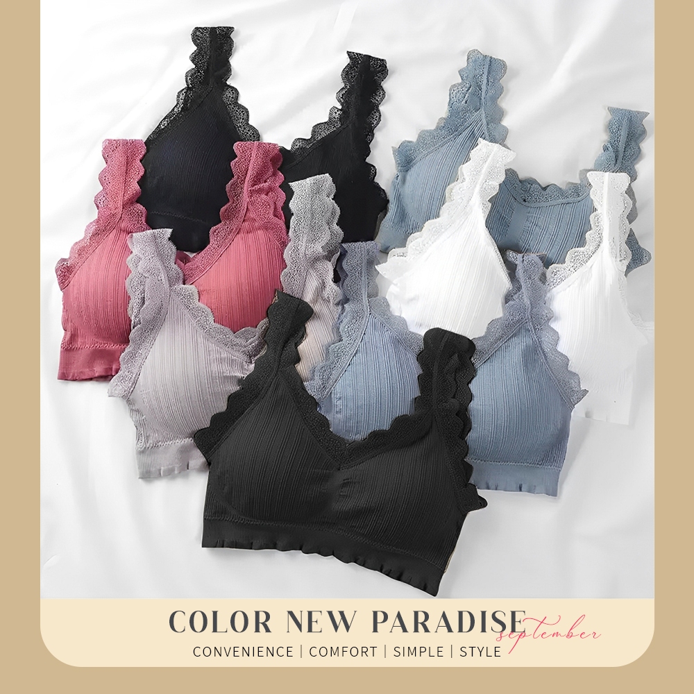 V-neck lace bra, , large