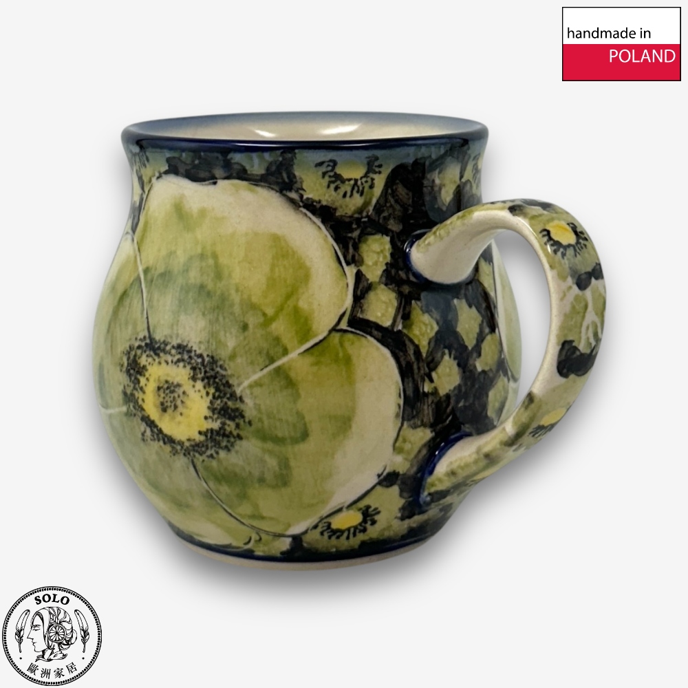 【SOLO Vintage】Cerraf Polish Pottery 350ml Mug Plain Words of Green Flowers Series Made in Poland, , large