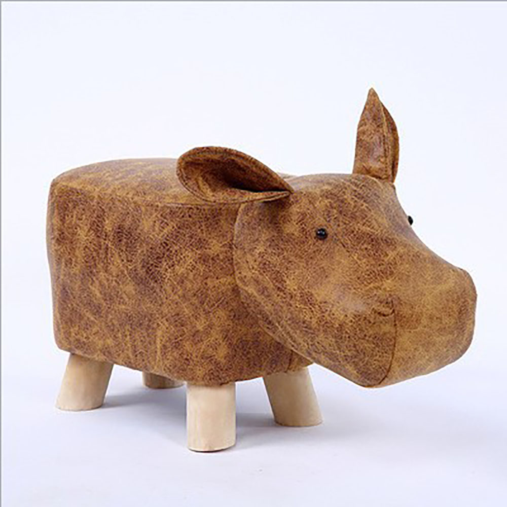 創意動物造型實木兒童小矮凳河馬棕色, , large