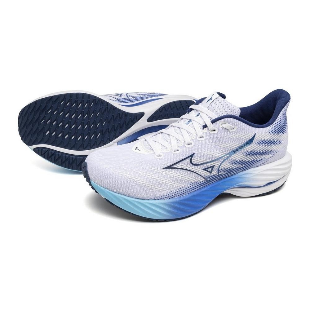 [秉宸] MIZUNO WAVE RIDER 28 男慢跑鞋 超寬楦 運動鞋 白藍 J1GC240401, , large