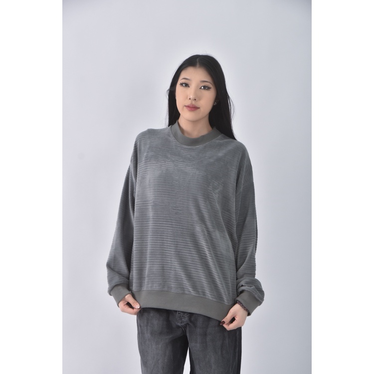 (XL) 質感條紋灰色長袖上衣二手衣, , large