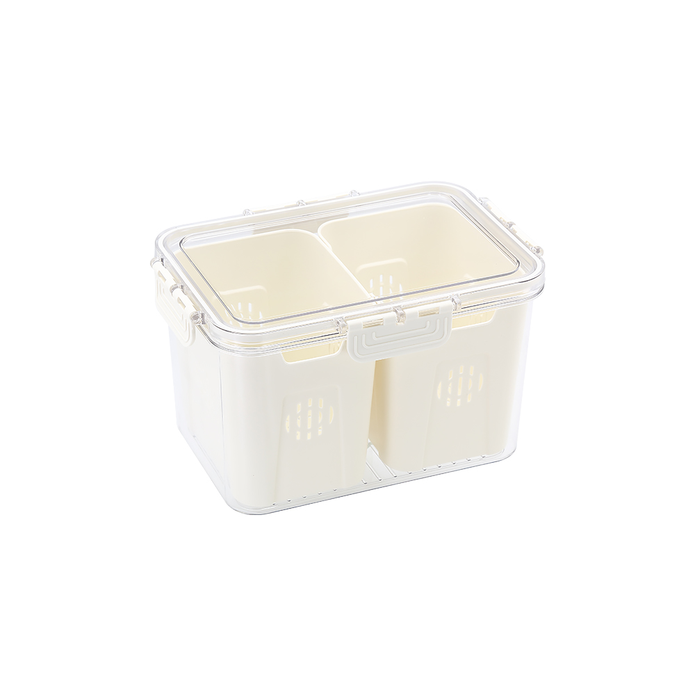 SHCJ 食材密封瀝水保鮮盒 【3L高款2分格】 保鮮瀝水盒 冷凍冷藏 保鮮盒分隔 保鮮盒, , large