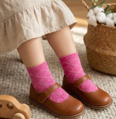 [Kaimei Cotton] MIT Made in Taiwan Big Children's Pure Cotton Diamond Pattern Women's Socks 18-22cm-8 Pairs
