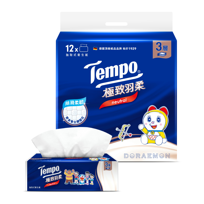 Tempo極致羽柔3層抽取衛生紙90抽12包, , large