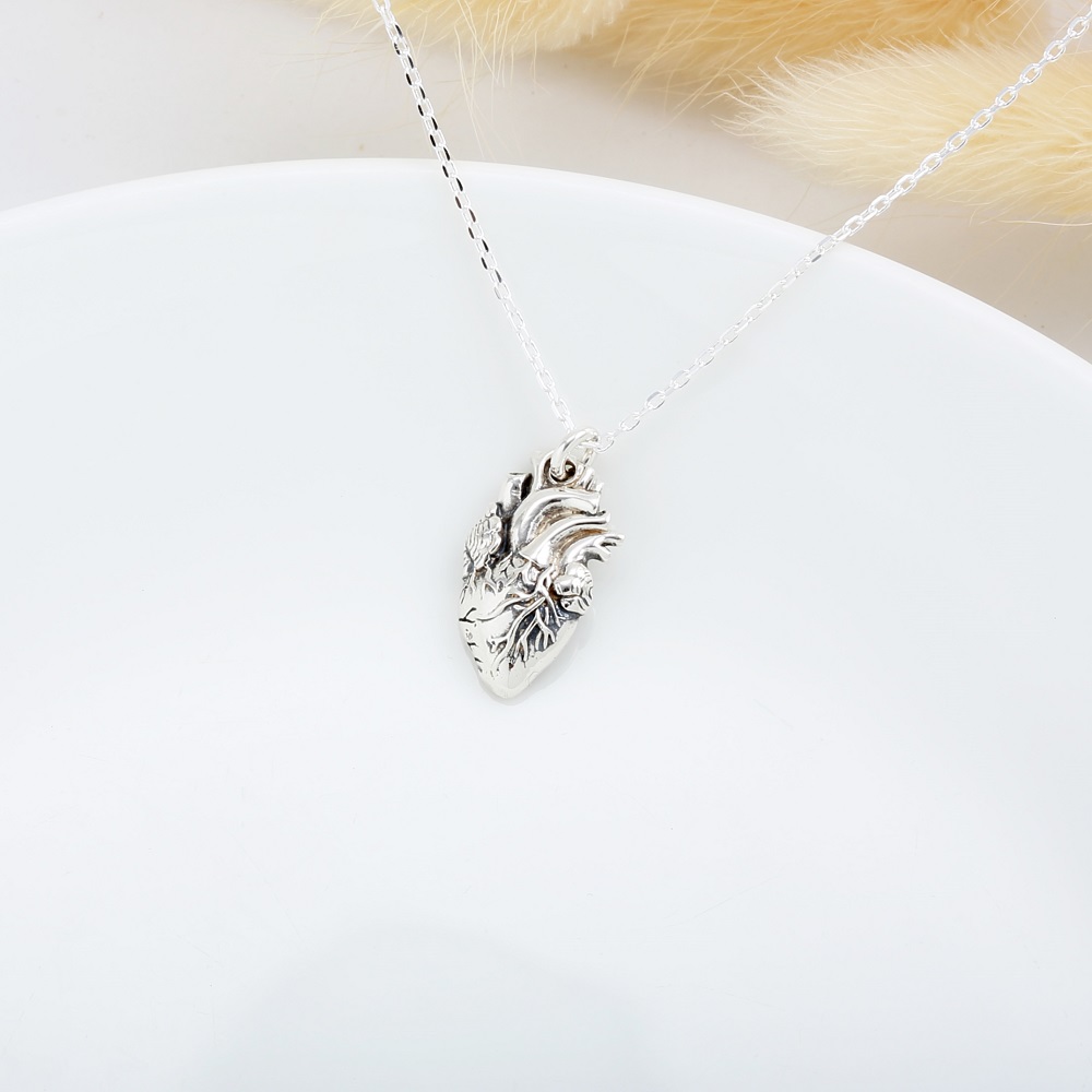 【Angel & Me】Anatomical Heart s925 sterling silver necklace birthday gift, , large