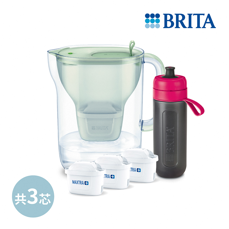 BRITA永續純淨濾水壺共3芯-森林綠(贈水瓶粉)