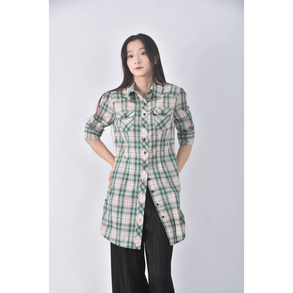 (M) et boite排扣綠色長袖上衣二手衣, , large