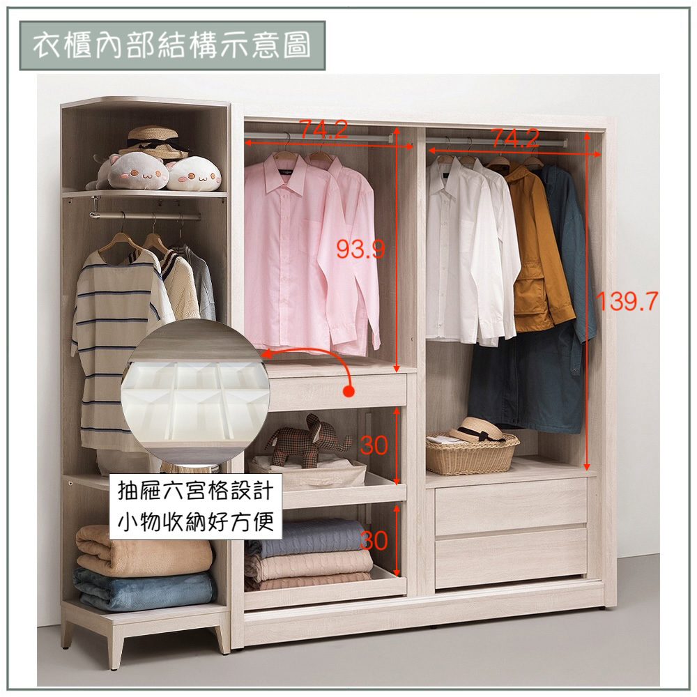 【唯熙傢俱】海瑟薇雙色6.7尺滑門衣櫃, , large