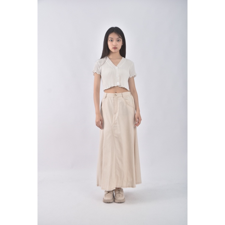 (S) 寬鬆杏色長裙二手衣, , large