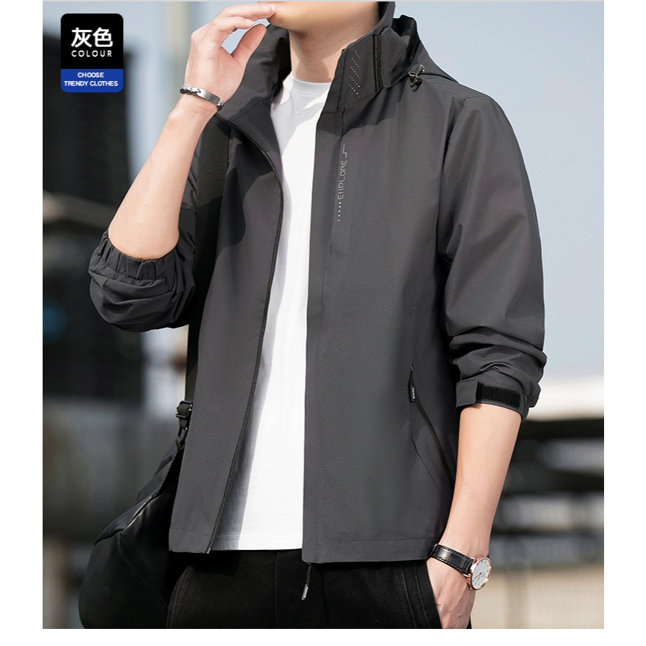 【億子洪】衝鋒外套 連帽防風外套  灰色-XL【6266】, , large