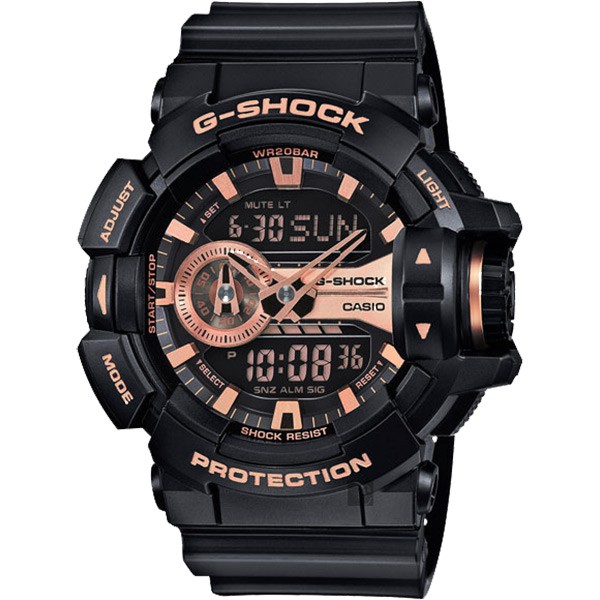 CASIO卡西歐 G-SHOCK 金屬系雙顯手錶-玫瑰金x黑 GA-400GB-1A4, , large