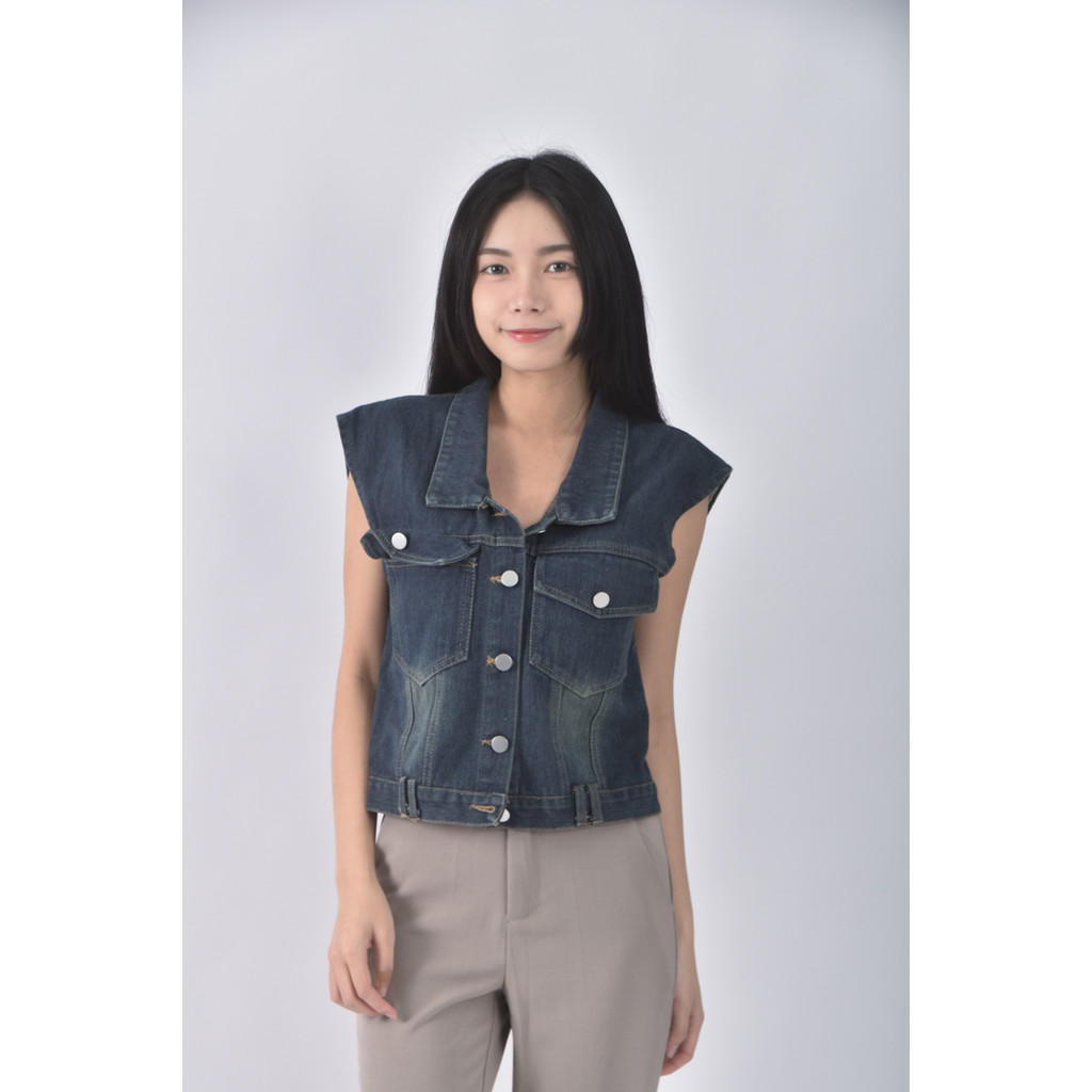 (M) m h fashion丹寧牛仔背心藍色外套二手衣, , large