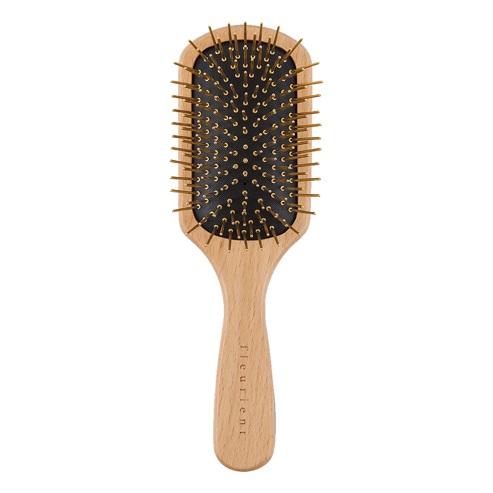 Fleurient Gold Nib Wooden Massage Hairbrush (with bag), , large