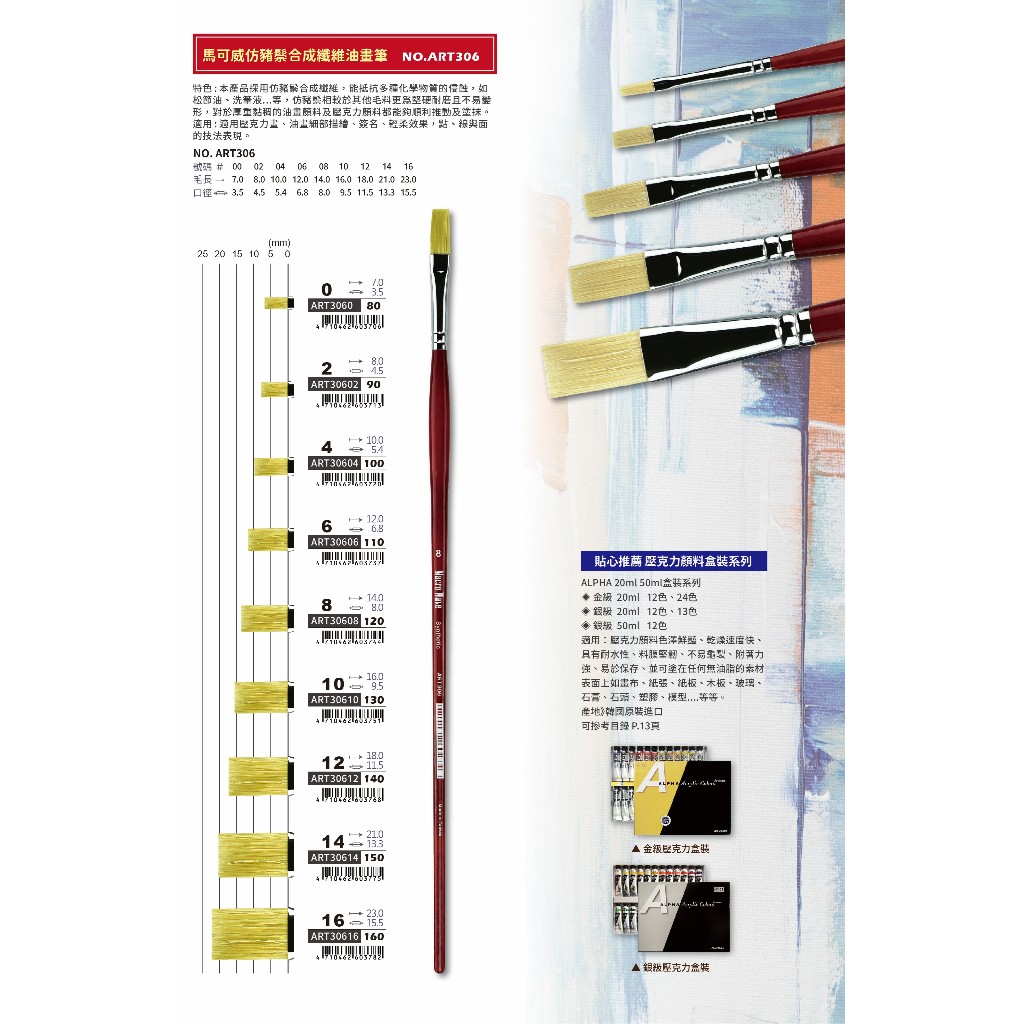 普思AP 馬可威仿豬鬃合成纖維油畫筆NO.ART3066(ART30606), , large