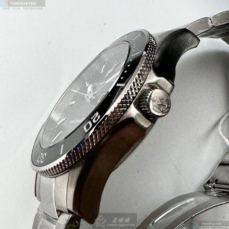 [星晴錶業]MASERATI手錶,44mm,R8823100002黑色錶面黑錶殼銀色精鋼錶帶款, , large