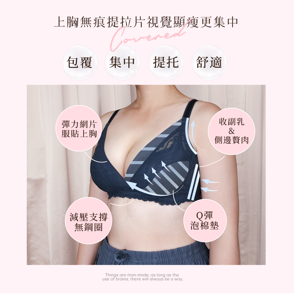 【Clany 可蘭霓】台灣製 柔霧花境 無鋼圈挺集中蕾絲BCD涼感透氣內衣｜8081-62 沉靜藍, , large