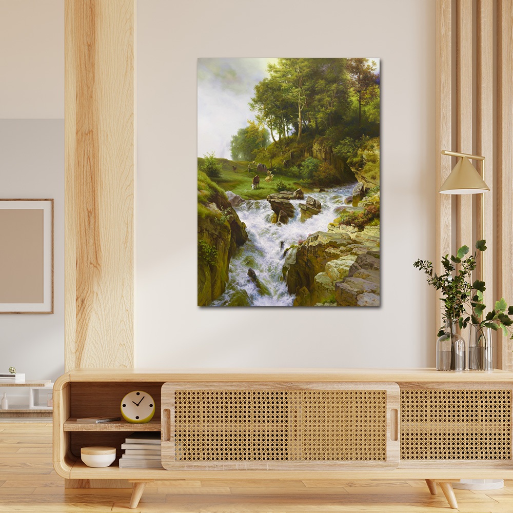 【御畫房】山谷飛瀑之二 國家一級畫師手繪油畫60×90cm(VF-108), , large