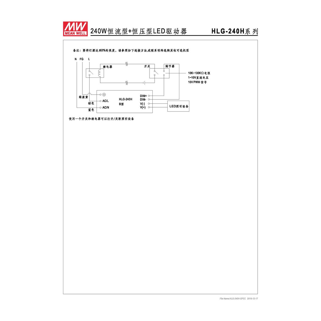 明緯 240W LED電源供應器(HLG-240H-24), , large