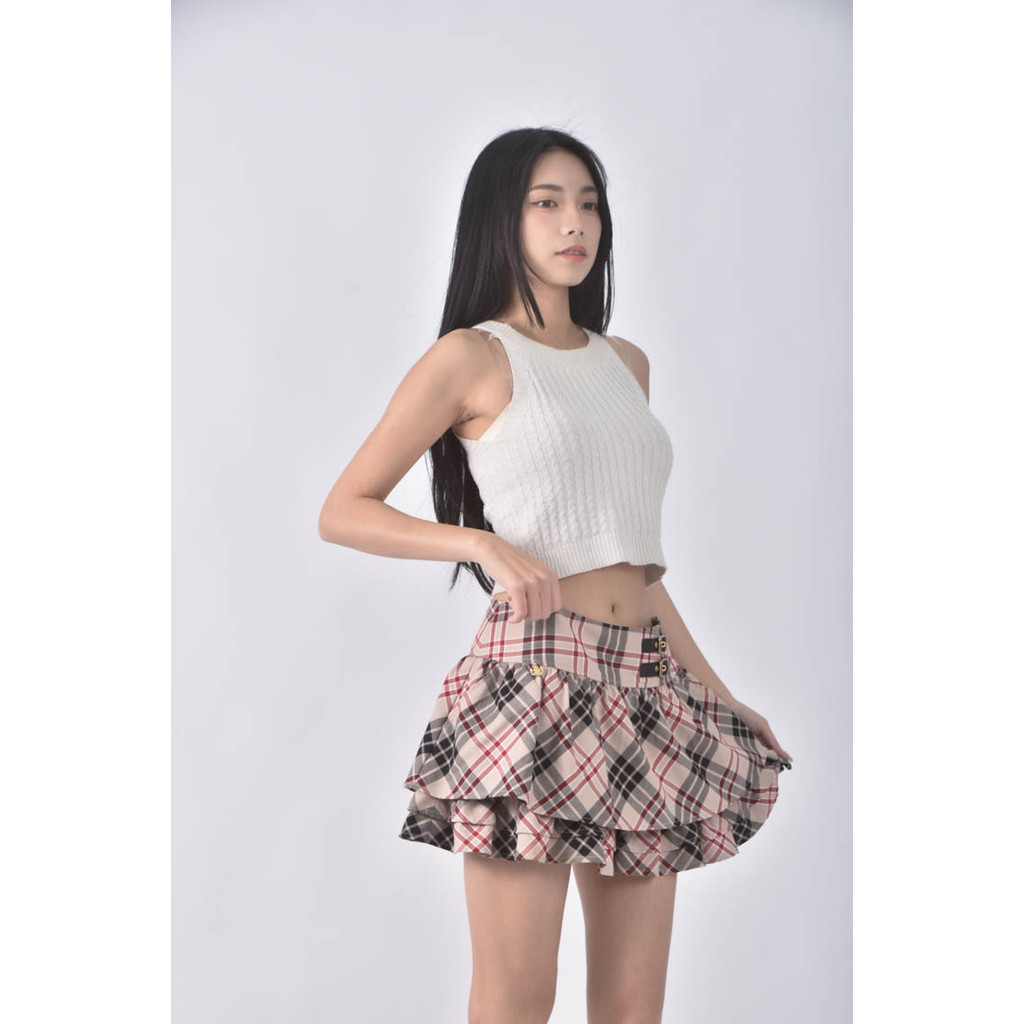 (M) knights bridge格紋杏色短裙二手衣, , large