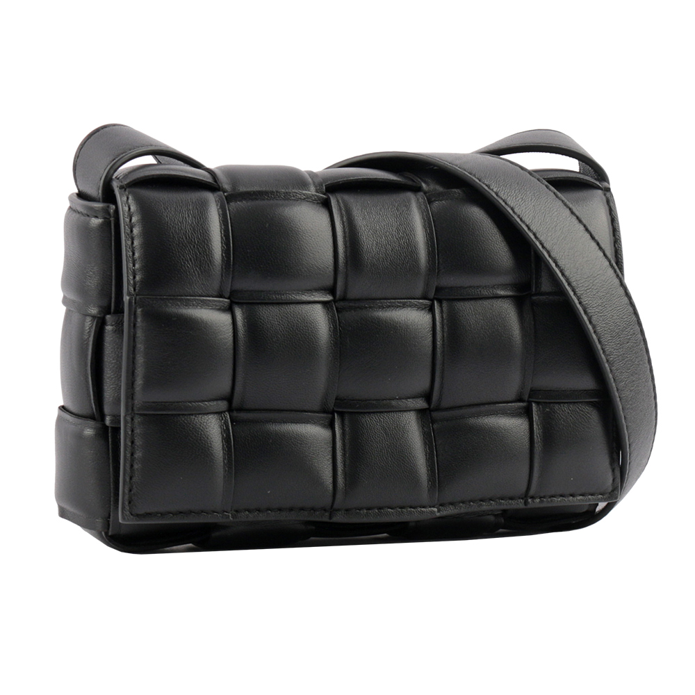 BOTTEGA VENETA 小羊皮Padded Cassette枕頭編織包/小款/黑色/金釦, , large