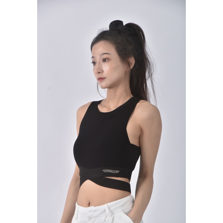 (S) 【安于晴Charlene私服】tergoly質感修身短版無袖黑色上衣二手衣, , large