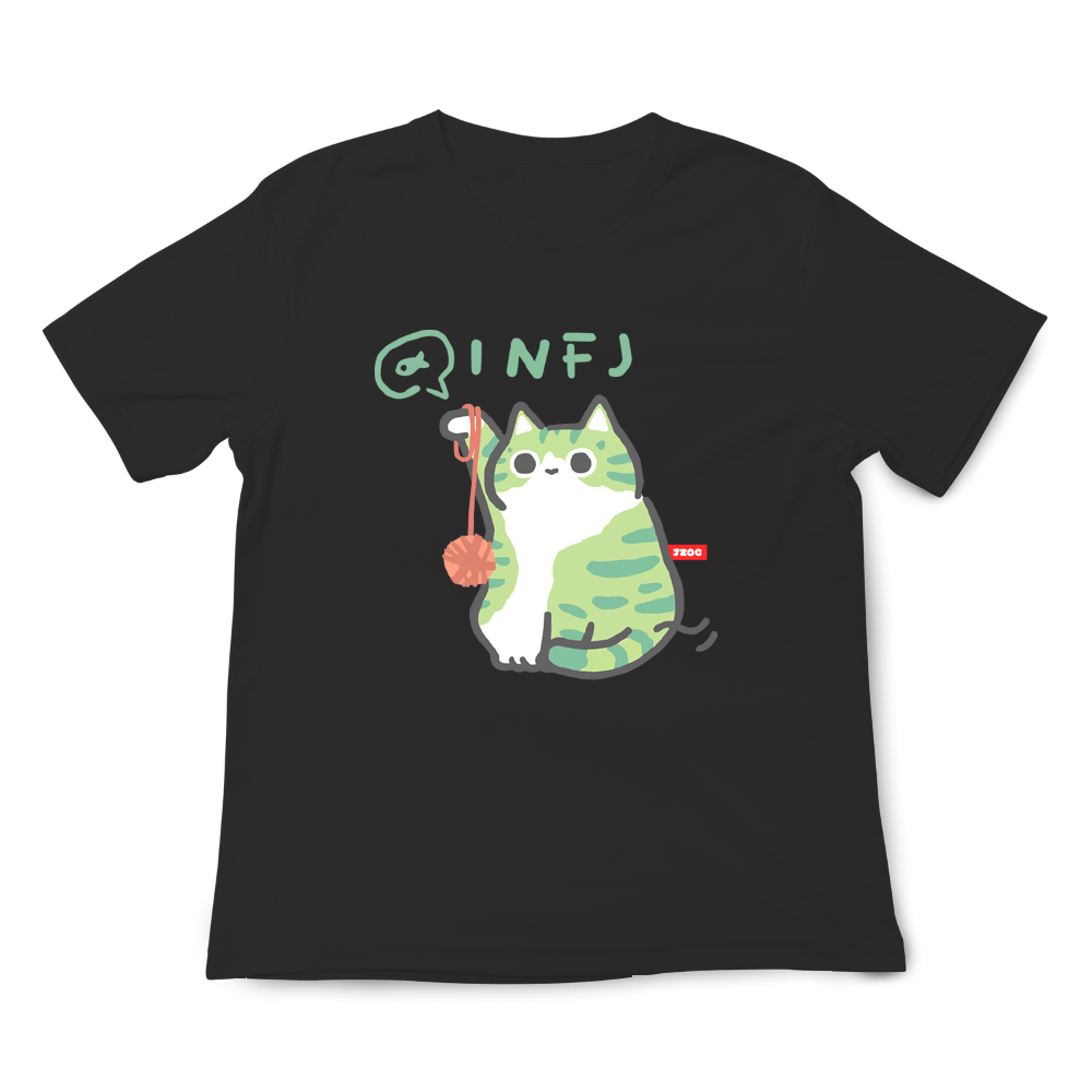 JZ TEE MBTI貓咪 INFJ-提倡者 印花短袖, , large