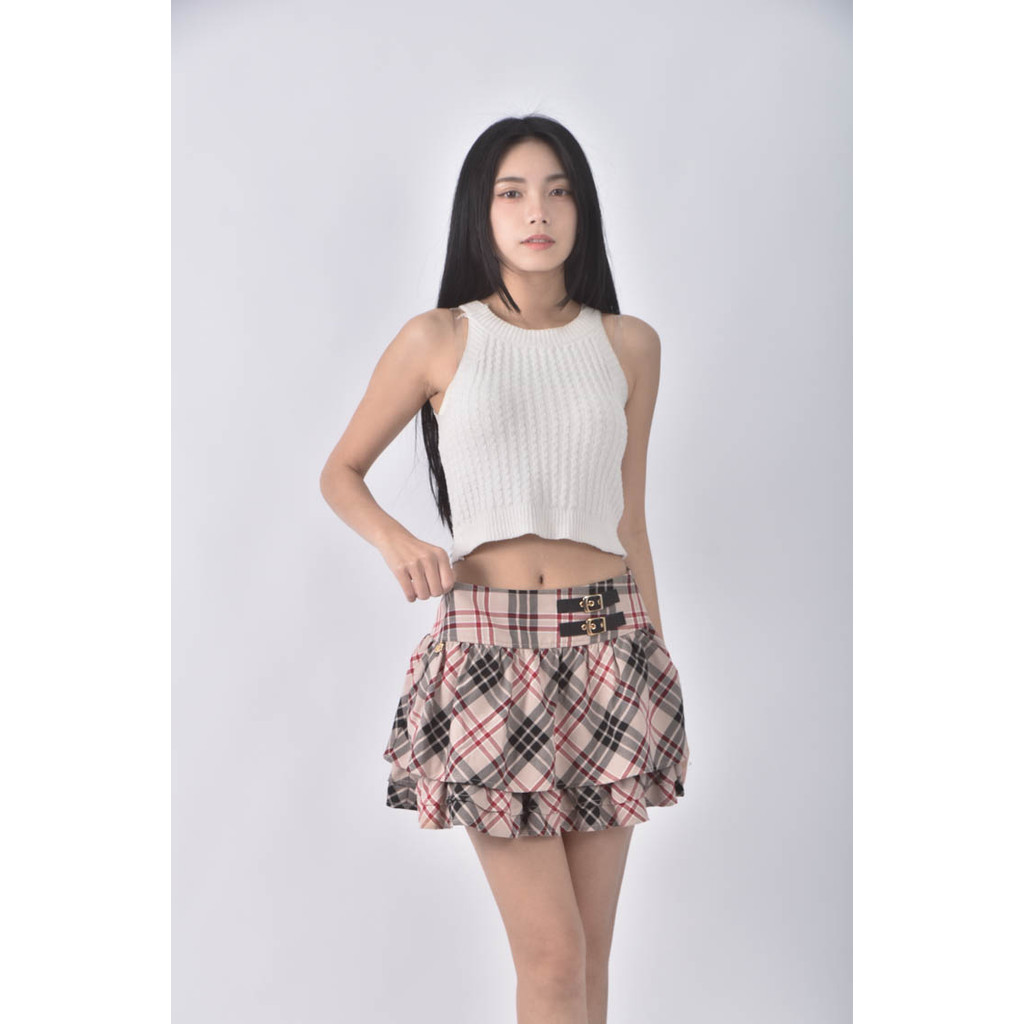 (M) knights bridge格紋杏色短裙二手衣, , large