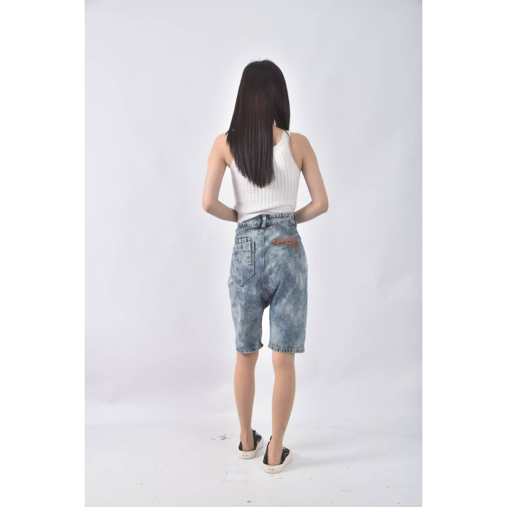 (3XL) jean sen高腰丹寧牛仔七分藍色長褲二手衣, , large