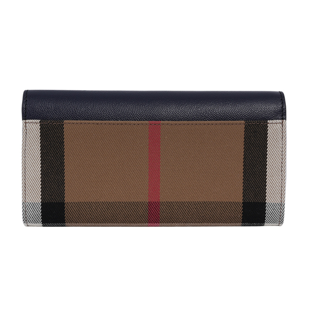 BURBERRY Halton 大格紋帆布及牛皮翻蓋二折長夾/海軍藍, , large