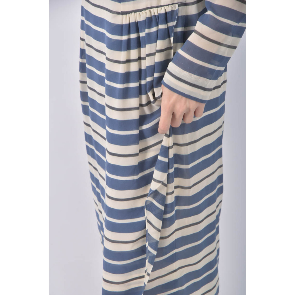 (S) 白線條藍色洋裝二手衣, , large