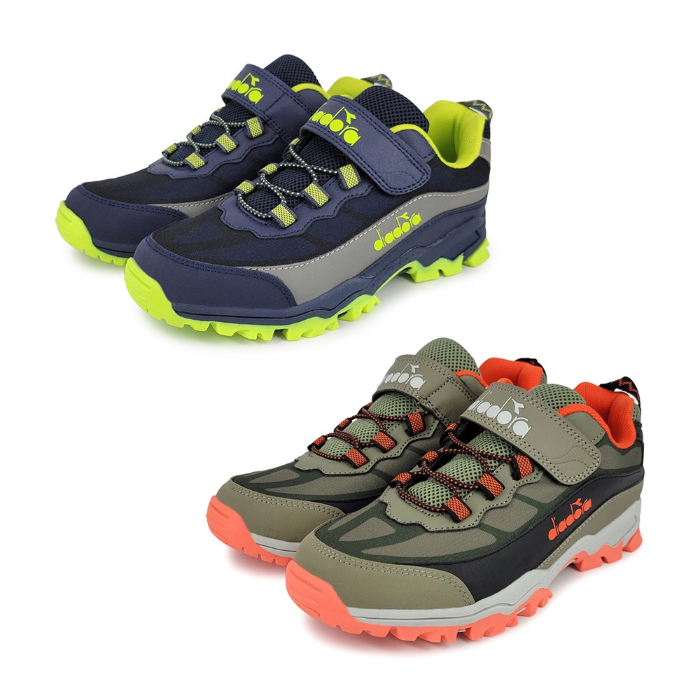 DIADORA迪亞多那 大童防潑水越野鞋 童運動鞋 登山鞋 反光 寬楦 保護後跟 抗菌 除臭 緩震 減壓 防滑 藍綠 橘