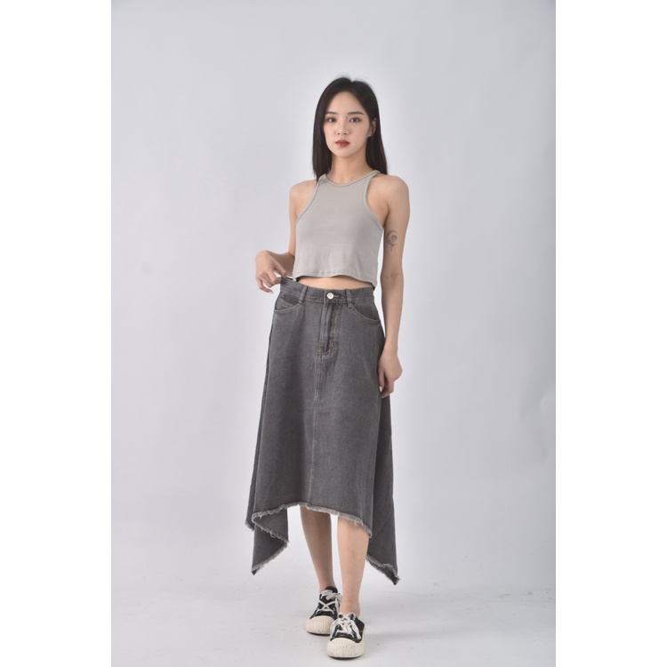 (S) suitangtang質感丹寧牛仔棉質純棉灰色長裙二手衣, , large