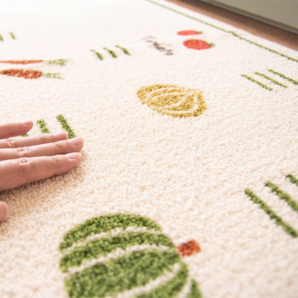 [Japan Oka] Made in Japan Recycled Printed Kitchen Mat 45×120cm (Wild Vegetables & Fruits Journal Style / Machine Washable / 4mm Thick), , large