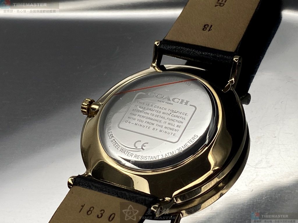 [星晴錶業]COACH手錶,36mm,CH00006黑色錶面金色錶殼深黑色真皮皮革錶帶款, , large