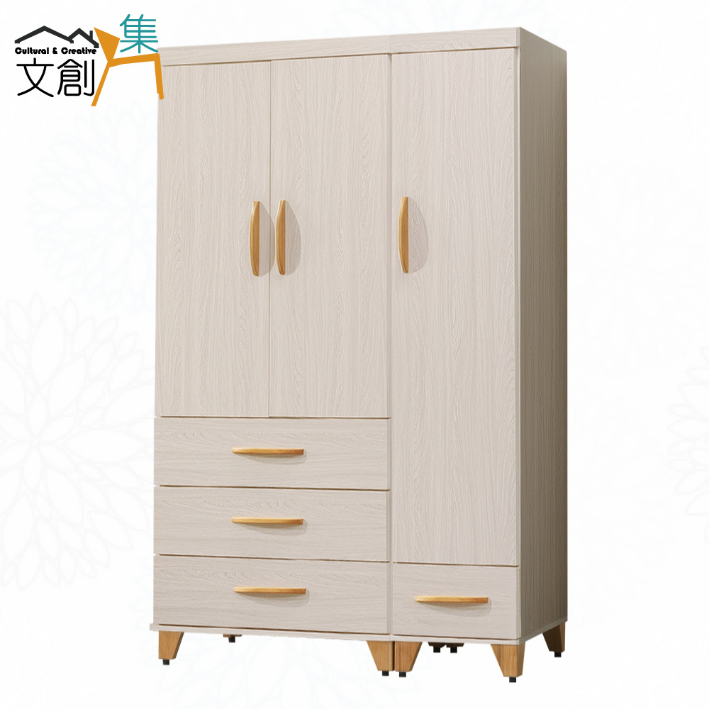 【文創集】達瑞歐4尺三門四抽衣櫃(客約商品), , large