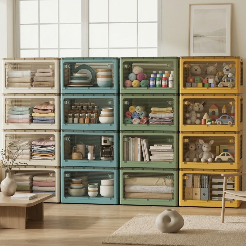 【AOTTO】72L升級加厚款五開門可疊加折疊收納箱-白色4入(AL-260W)