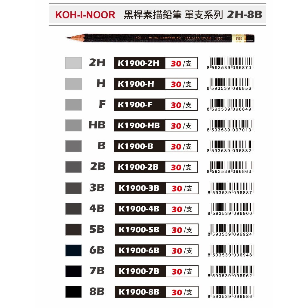 普思AP  KOH-I-NOOR黑桿素描鉛筆 單支系列2H-8B (K1900)4B, , large