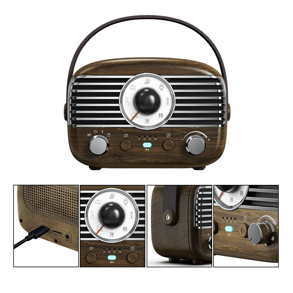 [HANLIN]-BTF2 復古風藍牙小音響 茗茶機 木紋 咖啡色 絕美 時尚 懷舊 手提 無線音響, , large