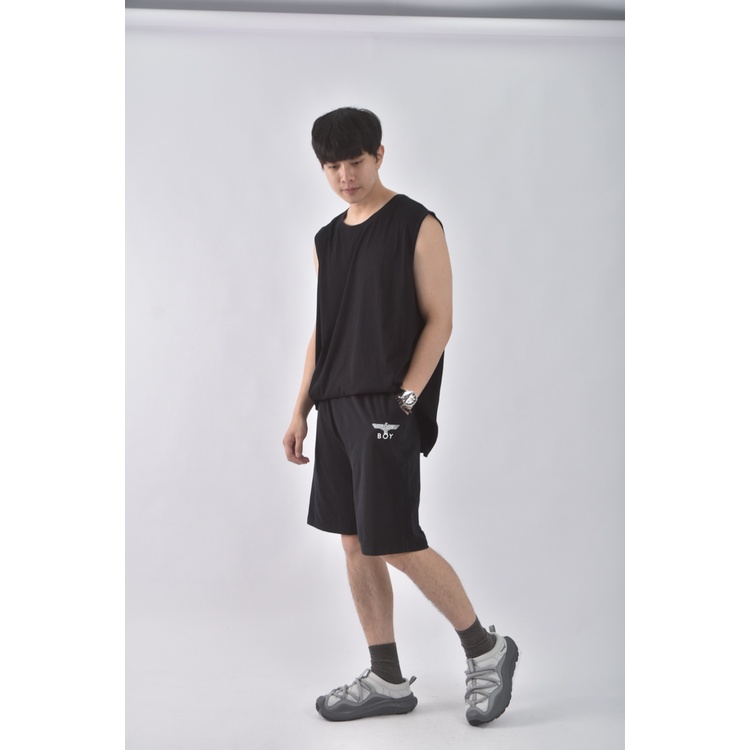 (S) 【范姜彥豐私服】boy london高腰男裝運動棉質素面黑色短褲二手衣, , large