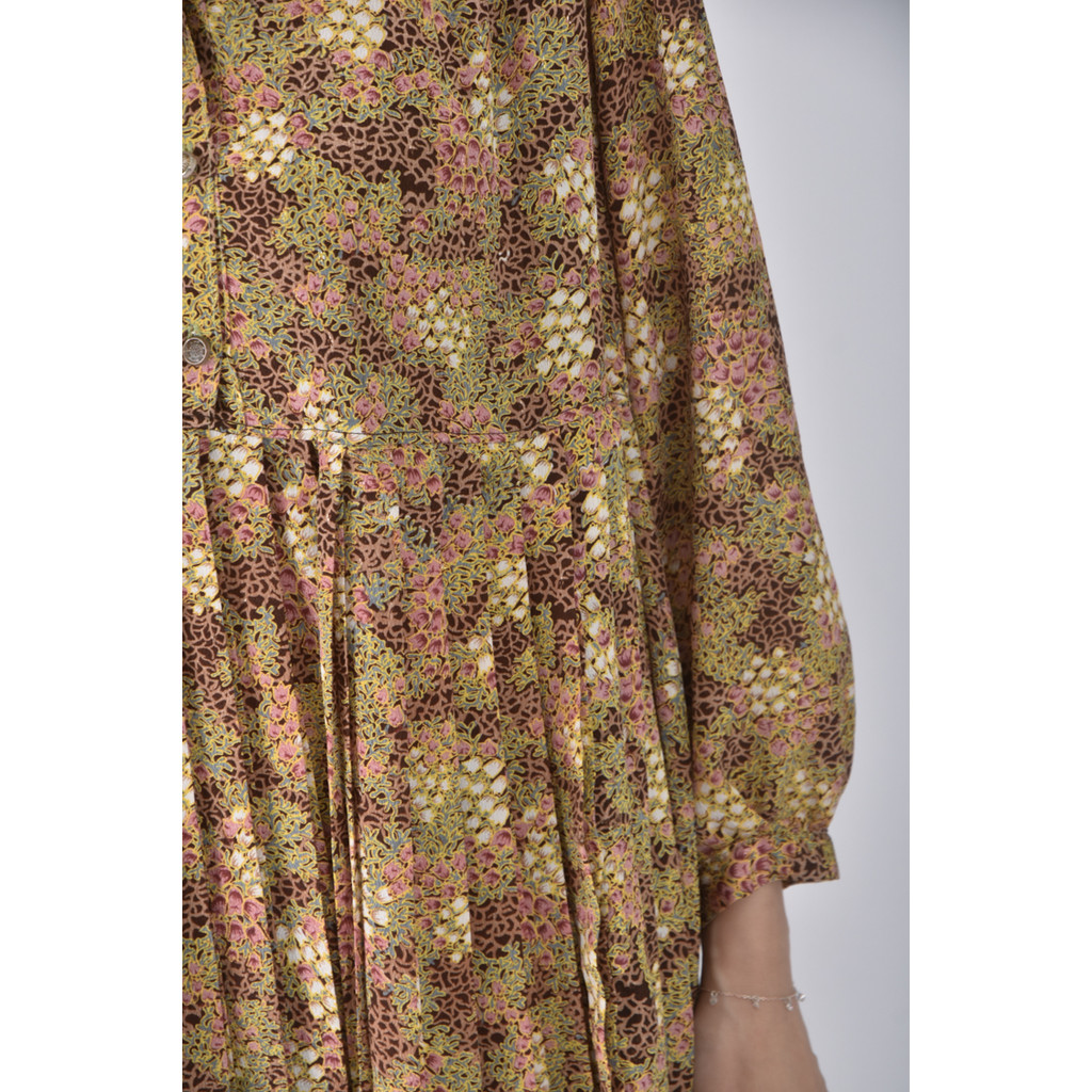 (S) 質感印花棕色洋裝二手衣, , large