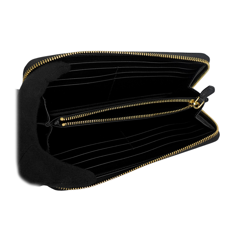 PRADA 徽標Logo 交叉設計防刮皮革ㄇ形拉鍊長夾/黑色, , large