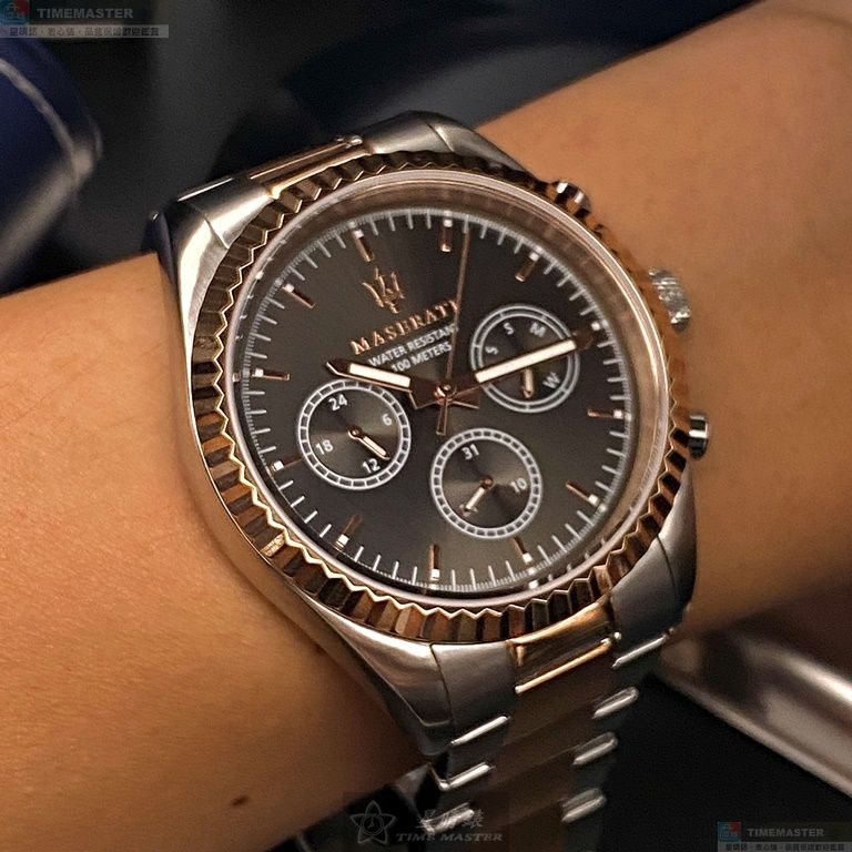 [星晴錶業]MASERATI手錶,42mm,R8853100020古銅色錶面玫瑰金錶殼金銀相間精鋼錶帶款, , large
