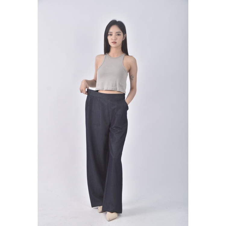 (XL) 高腰寬鬆藍色長褲二手衣, , large