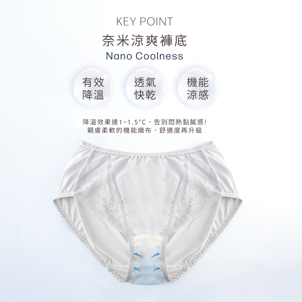 【Clany可蘭霓】台灣製 柔霧花境 親膚柔滑涼感蕾絲M-XL中腰內褲｜3081-61柔感灰, , large