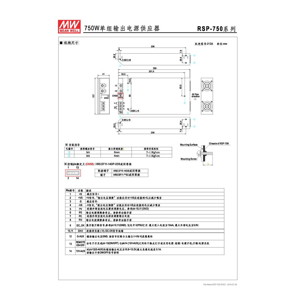 明緯 750W單組輸出電源供應器(RSP-750-12), , large